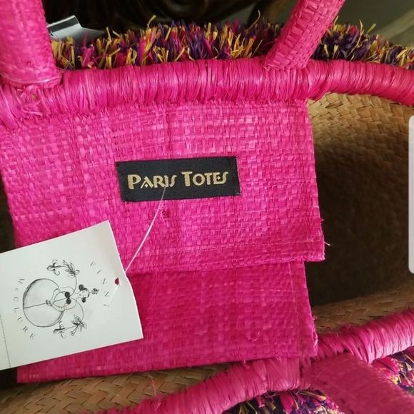 Women's Rare Runway Paris Tote Confetti Multicolored Rare Straw Raffia NWT - Picture 5 of 10